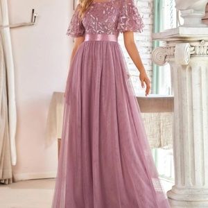 Every- Pretty Embroidery & Sequin Bodice Mesh Dress